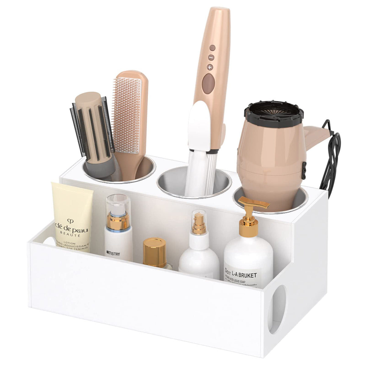 Niubee Acrylic Hair Styling Tool Organizer And Holder - Bathroom Countertop Storage For Blow Dryers, Accessories, Makeup, And To
