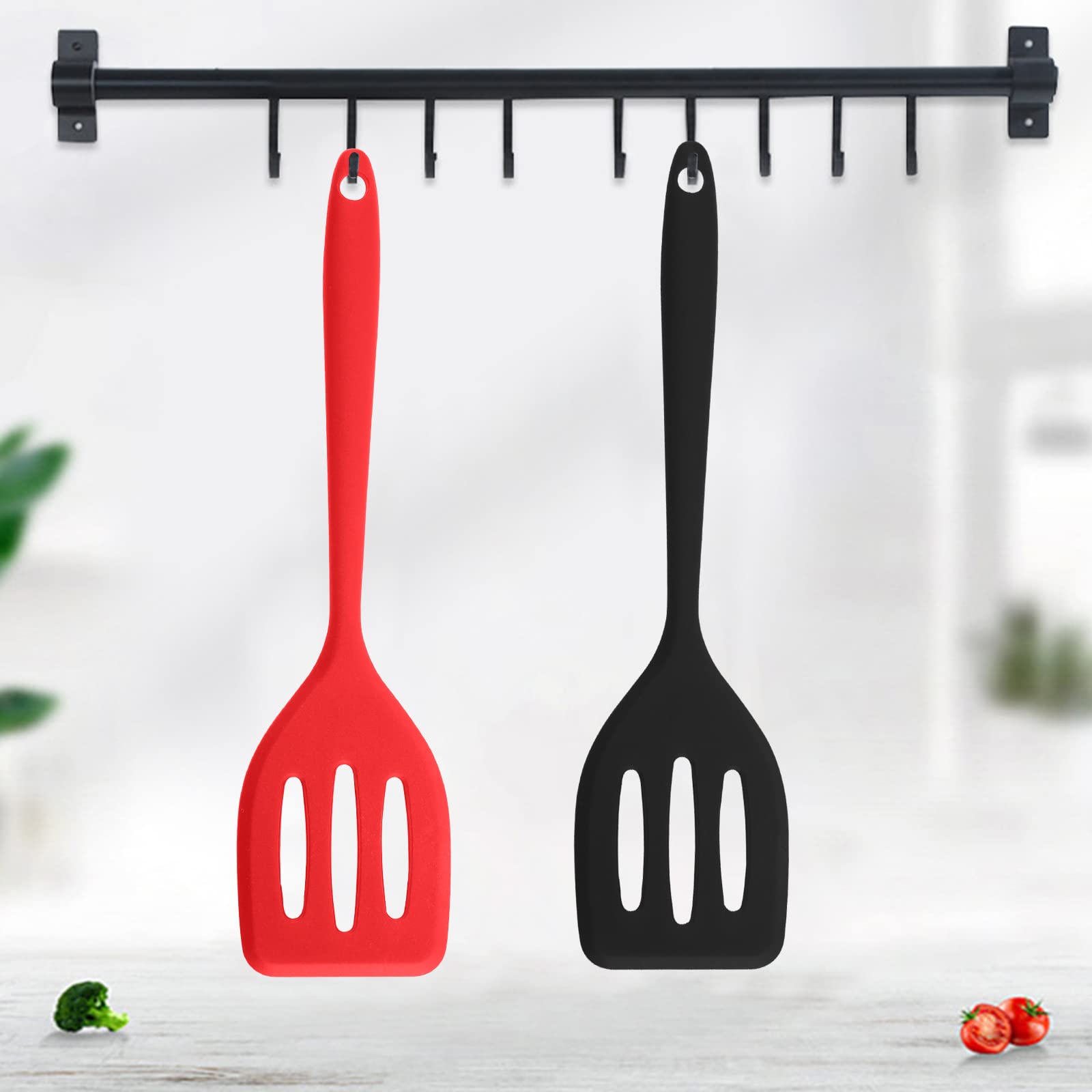 2 Pcs Silicone Skimmer Slotted Spatula Silicone Turner For Nonstick Cookware Heat Resistant Bpa Free Food Grade Kitchen Tools Fo