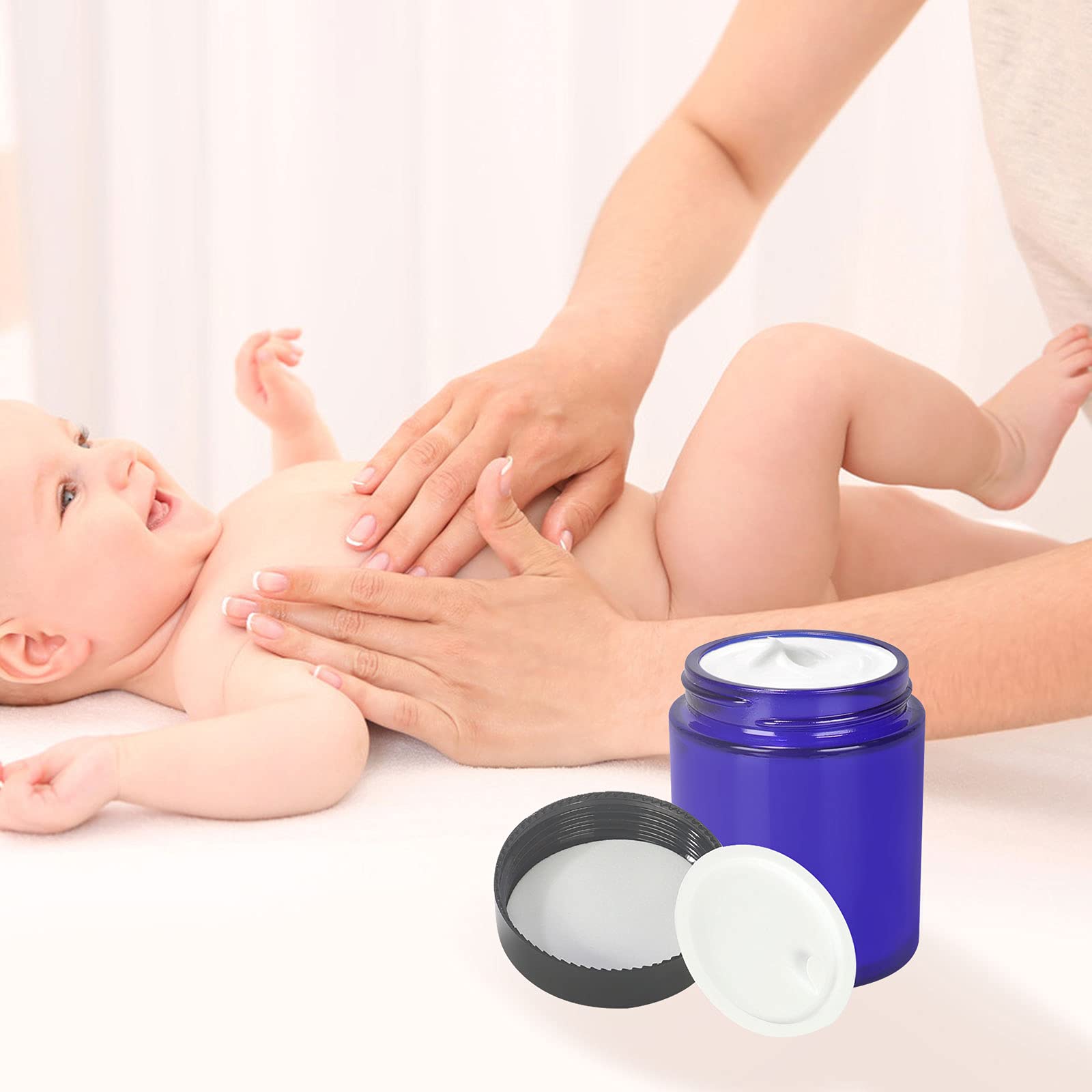 8 Oz Blue Glass Jars With Black Plastic Lids, 24 Pack 240Ml Round Empty Candle Jars Cosmetic Jars Food Storage Containers, Canni