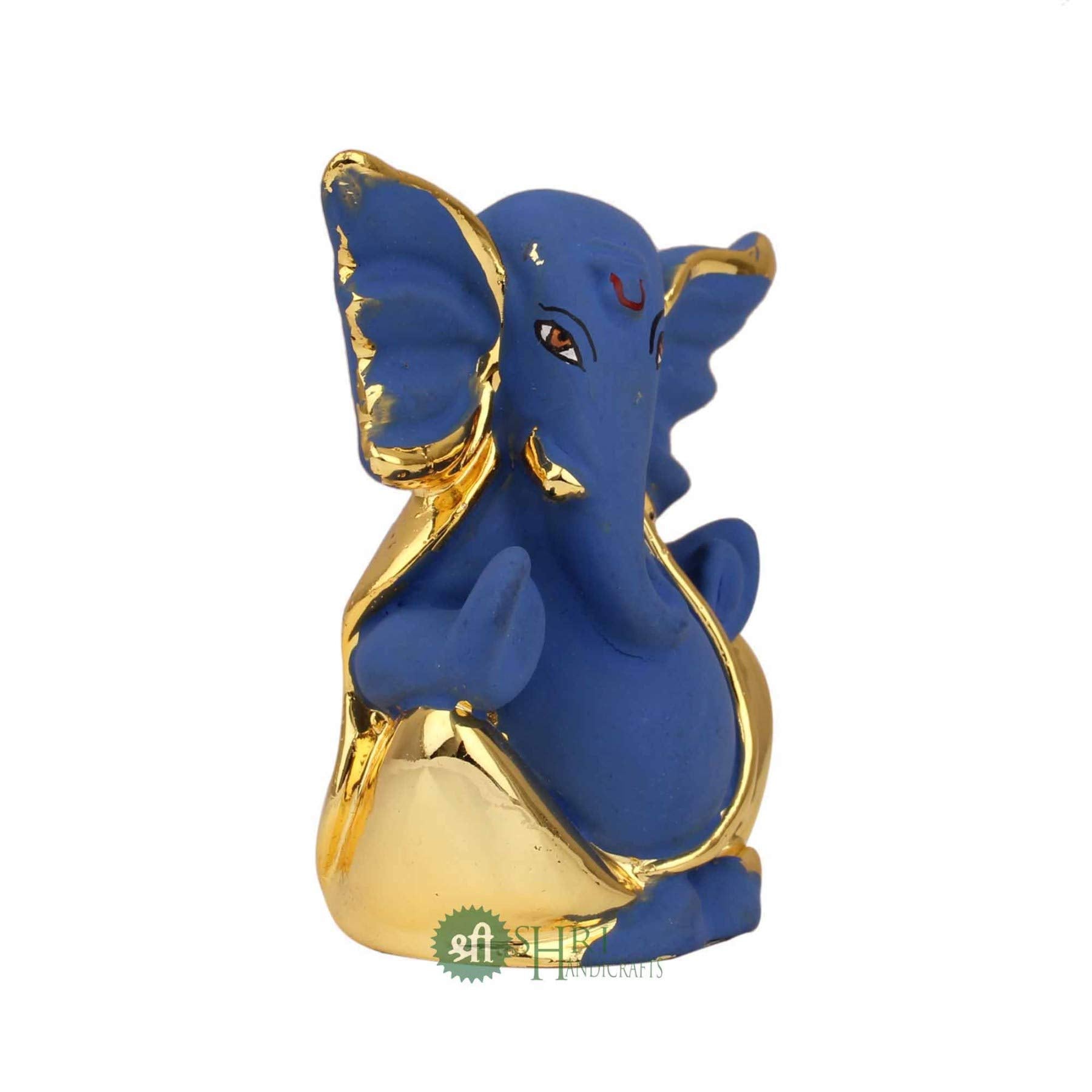 Shri Handicrafts God Ganpati Gold Plated Ganesha Idol for Car Dashoboard & Home Dcor(4x3x8cm, Blue), Resin