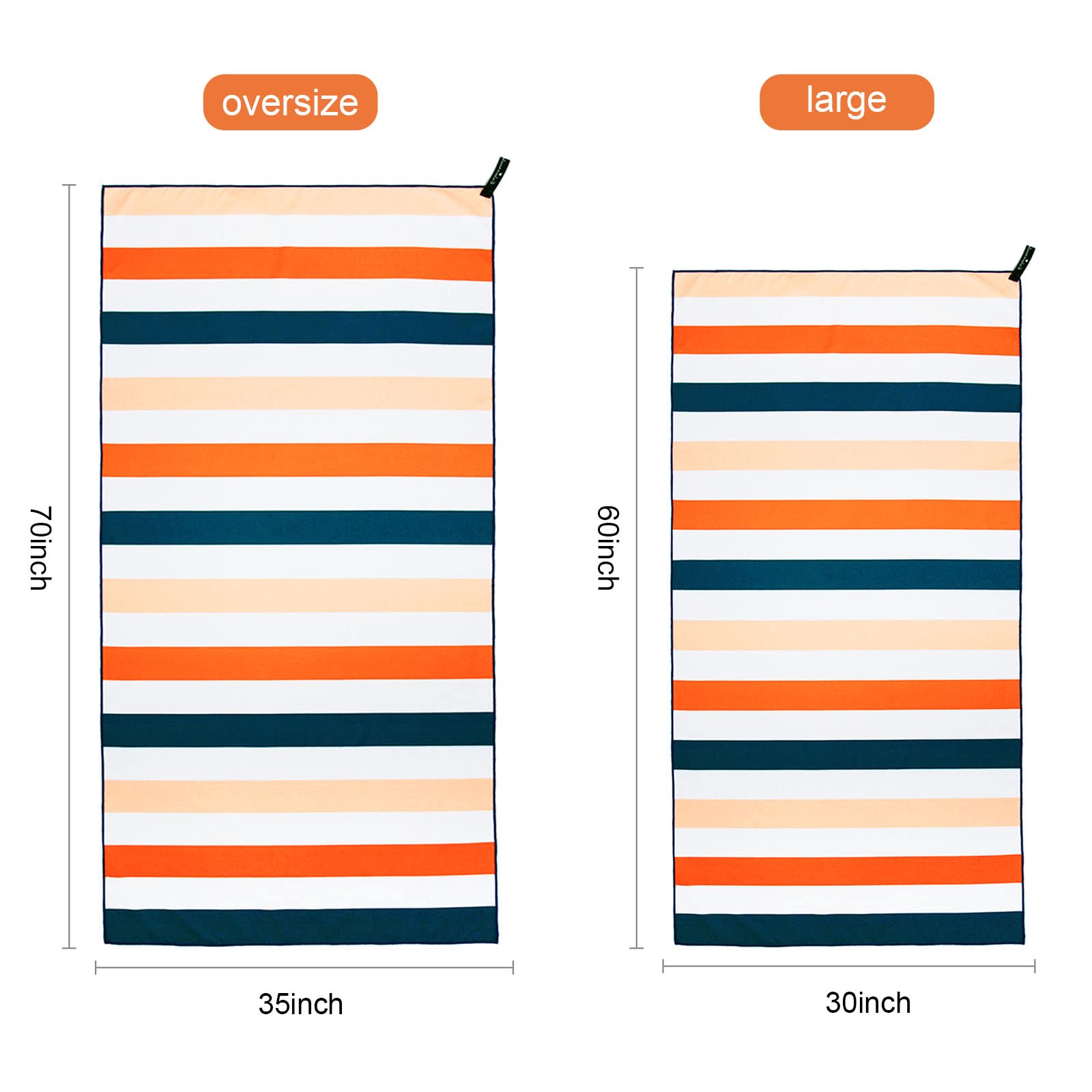 Exclusivo Mezcla Oversized Microfiber Quick Dry Beach Towel, Lightweight Sand-Free Cabana Stripe Pool Travel Camping Towel With
