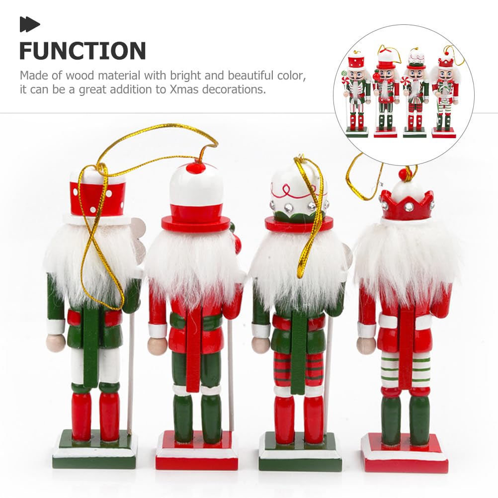 VALICLUD 4PCS Christmas Nutcracker Ornaments Mini Nutcracker Soldier Figures Wooden Hanging Christmas Decorations for Xmas Party