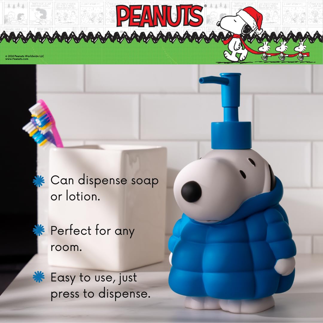 Peanuts Snoopy Puffer Coat Holiday Christmas Soap/Lotion/Hand Sanitizer Resin Pump Dispenser, 17.24 Ounces, (Officially Licensed