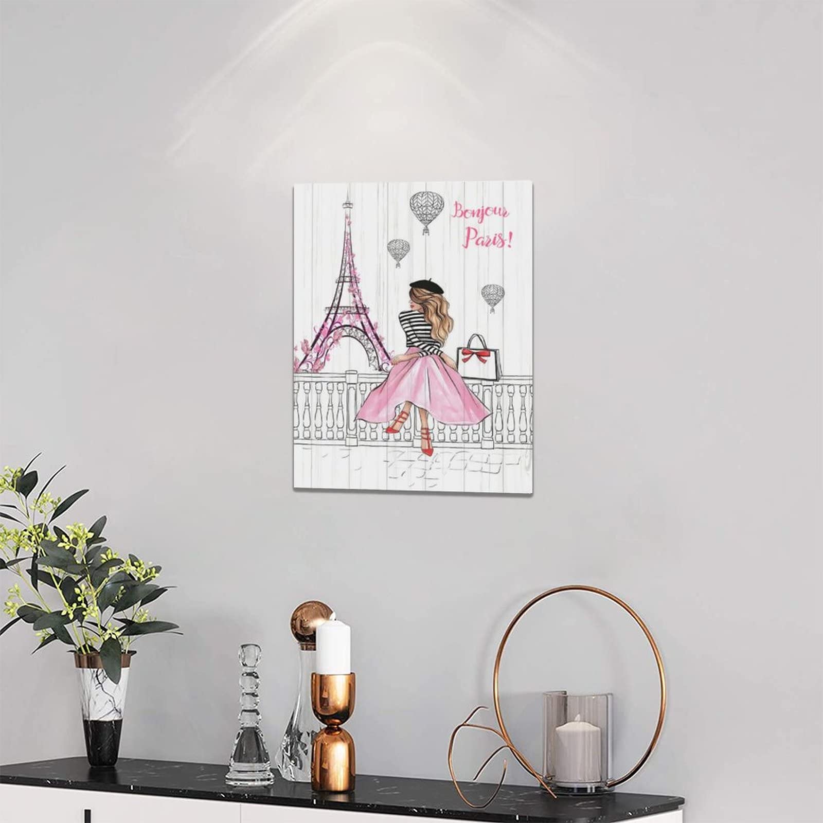 Pink Eiffel Tower Wall Art Romantic Paris Fashion Women Canvas Wall Decor Butterfly Eiffel Tower Picture Painting Print Modern A