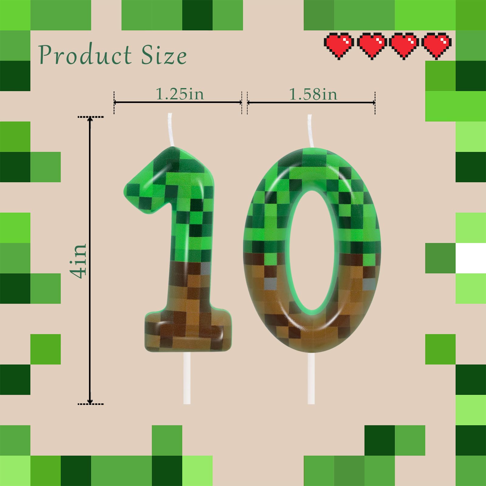 10th Pixel Miner Birthday Candles, Pixels Cake Topper for Boys Girls, TNT Themed Birthday Decorations Party Supplies (Number 10)