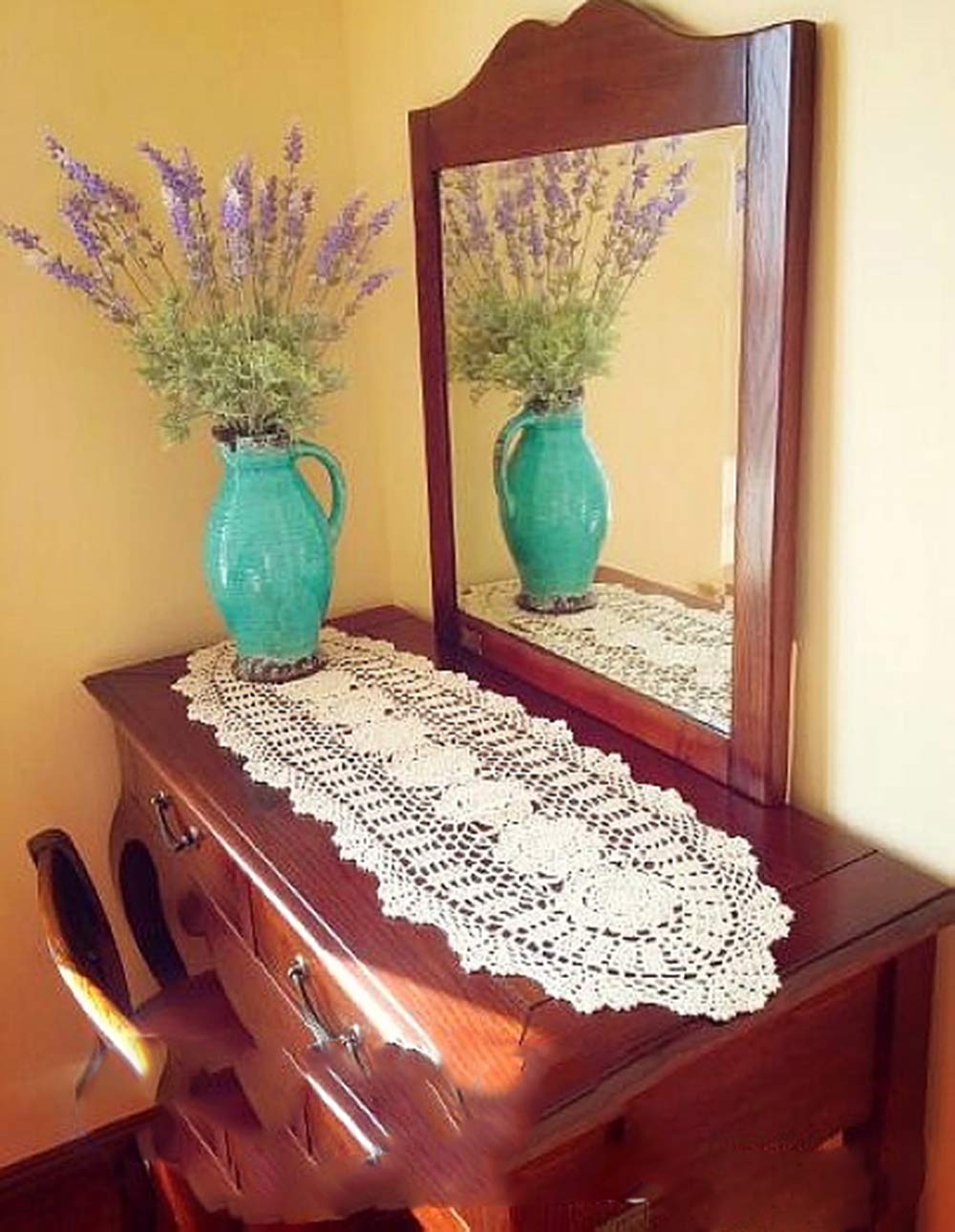Hetao 12X35 100% Cotton Handmade Crochet Lace Table Runners Oblong Tablecloth Doilies Doily,White