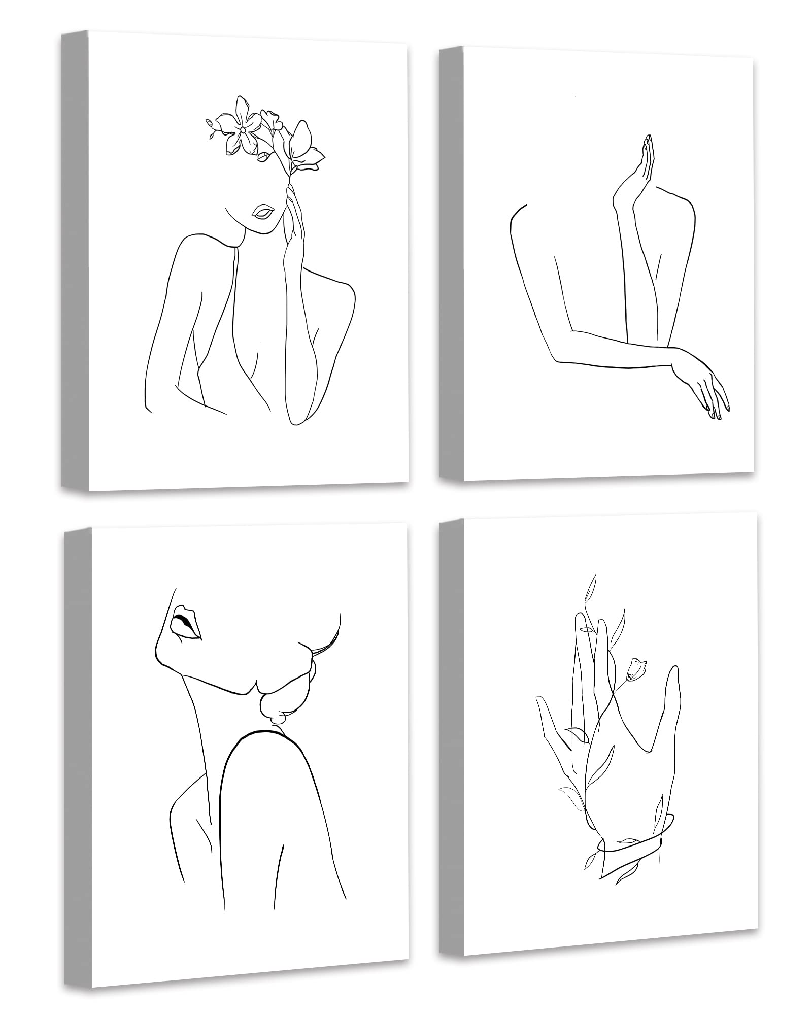 Minimalist Line Art Prints Wall Decor - Abstract Flower Line Art - Modern Black And White Artwork - Women Office Bedroom Bathroo