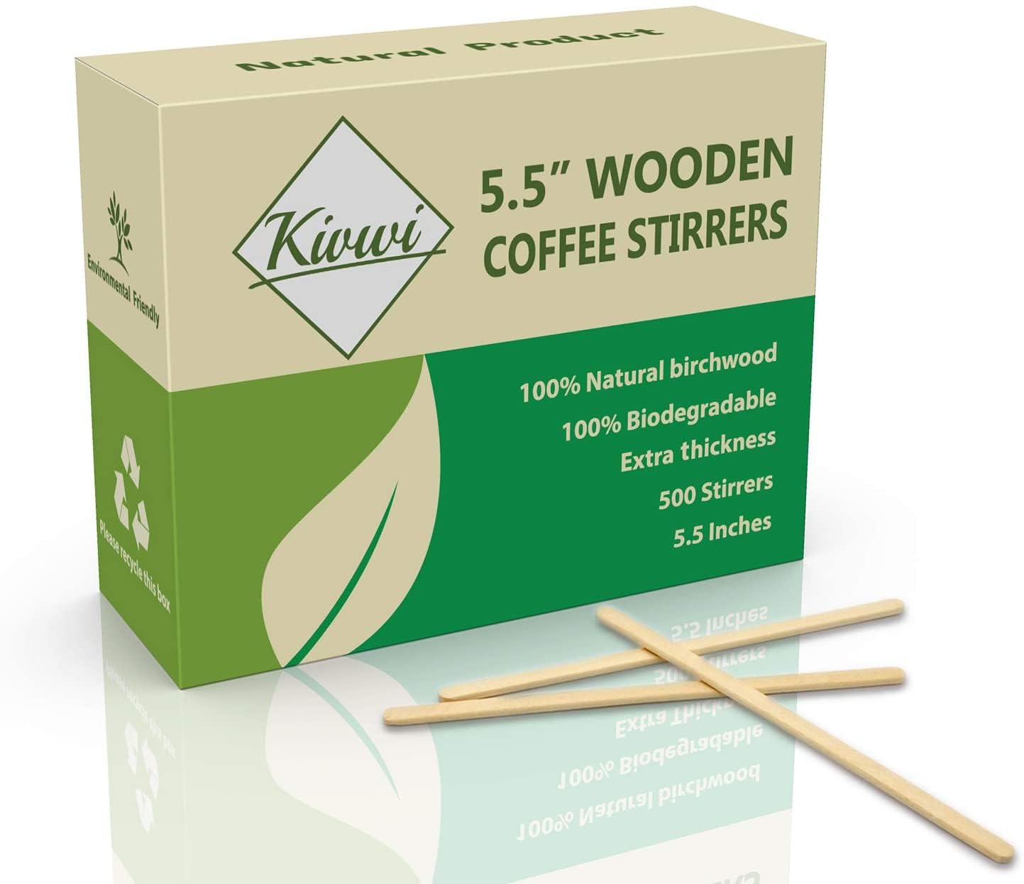 Kivwi Premium Wooden Coffee Stirrers, 5.5 Inches Stir Stick, Box Of 500