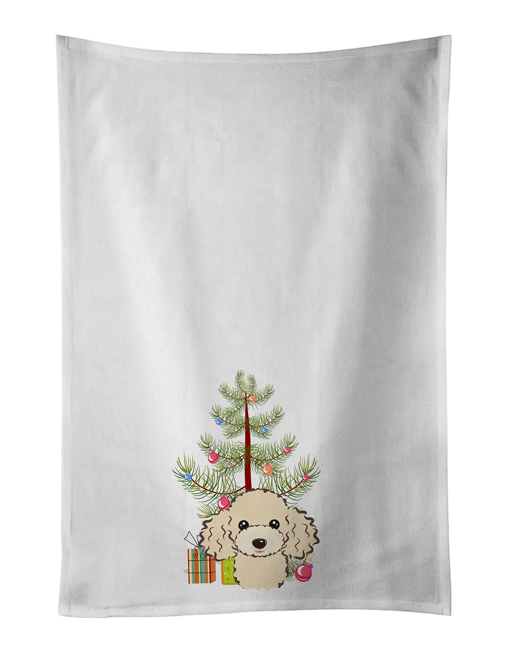 Christmas Tree and Buff Poodle White Kitchen Towel Set of 2