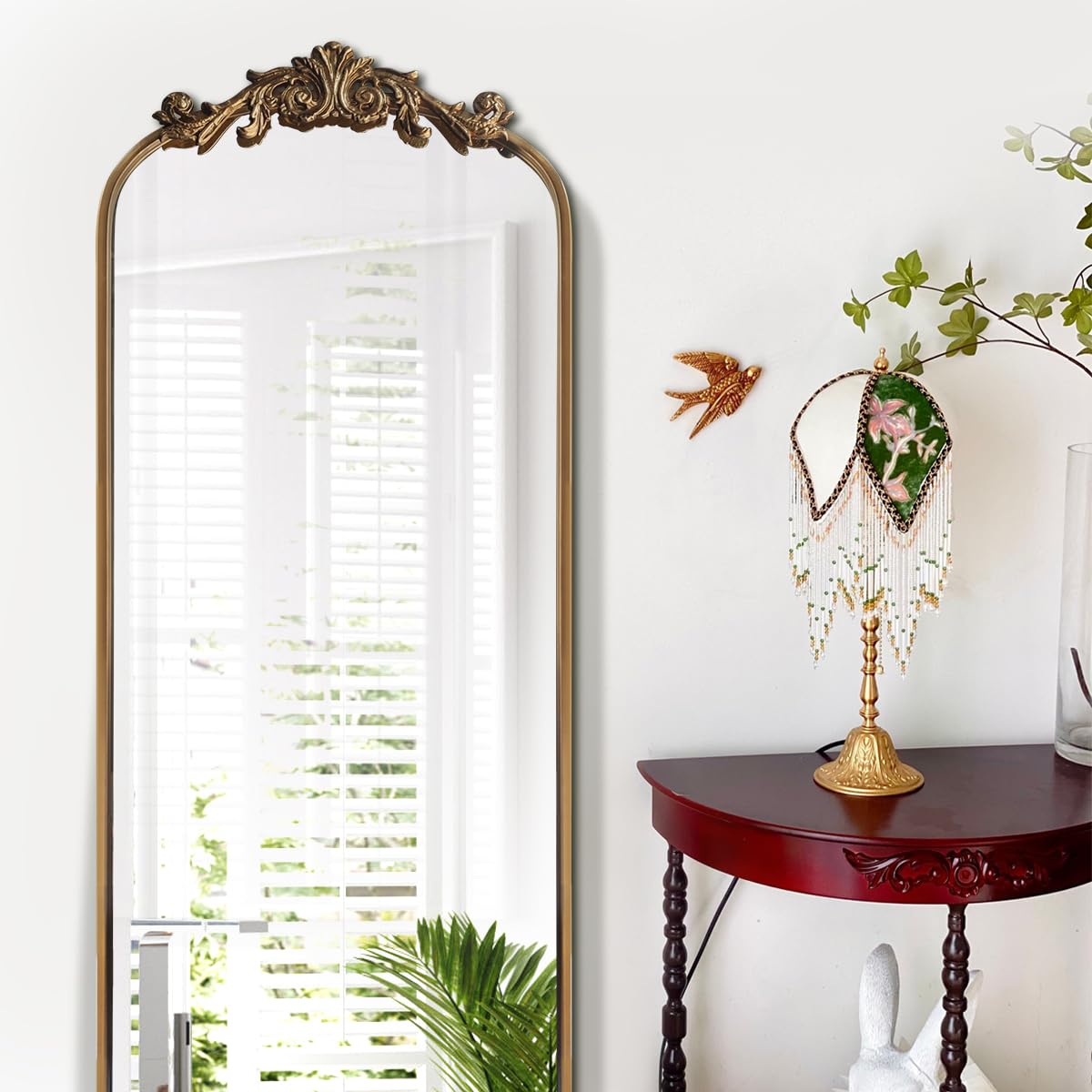 WAMIRRO Ornate Gold Mirror,Vintage Arched Antique Floor Mirrors for Living Room Hallway Fireplace Bathroom Entryway 18X53