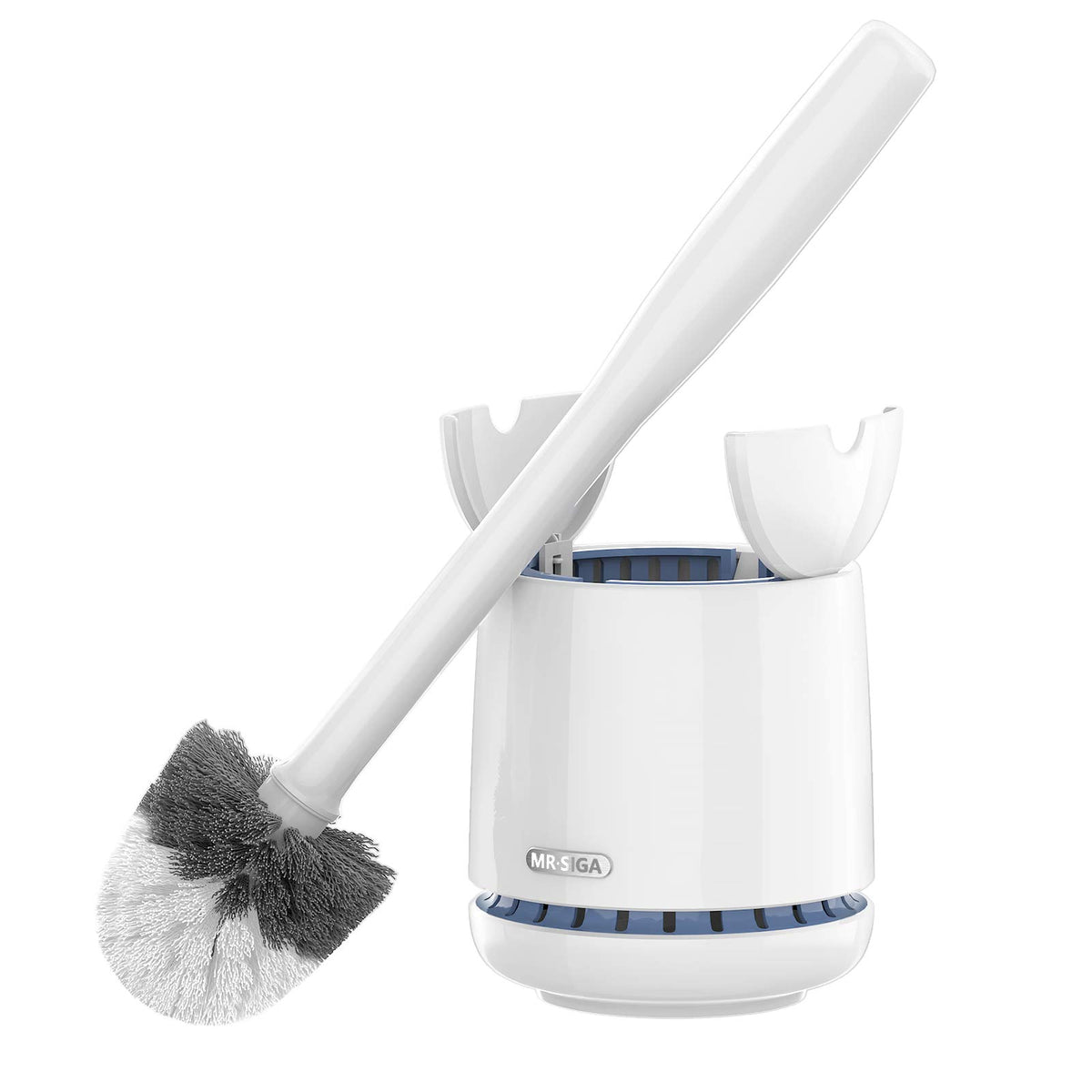 Mrsiga Toilet Bowl Brush And Holder, Premium Quality, With Solid Handle And Durable Bristles For Bathroom Cleaning, White, 1 Pac