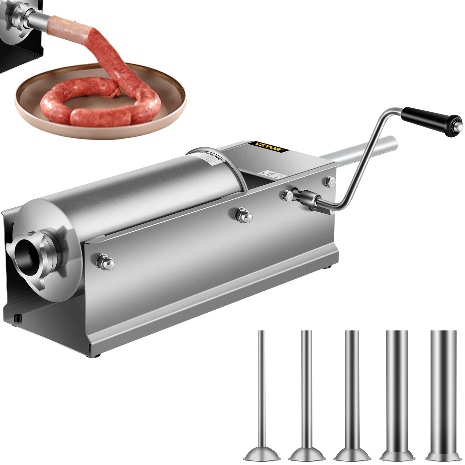 Happybuy Horizontal Sausage Stuffer 5L/11Lbs Manual Sausage Maker With 5 Filling Nozzles Sausage Stuffing Machine For Home & Com