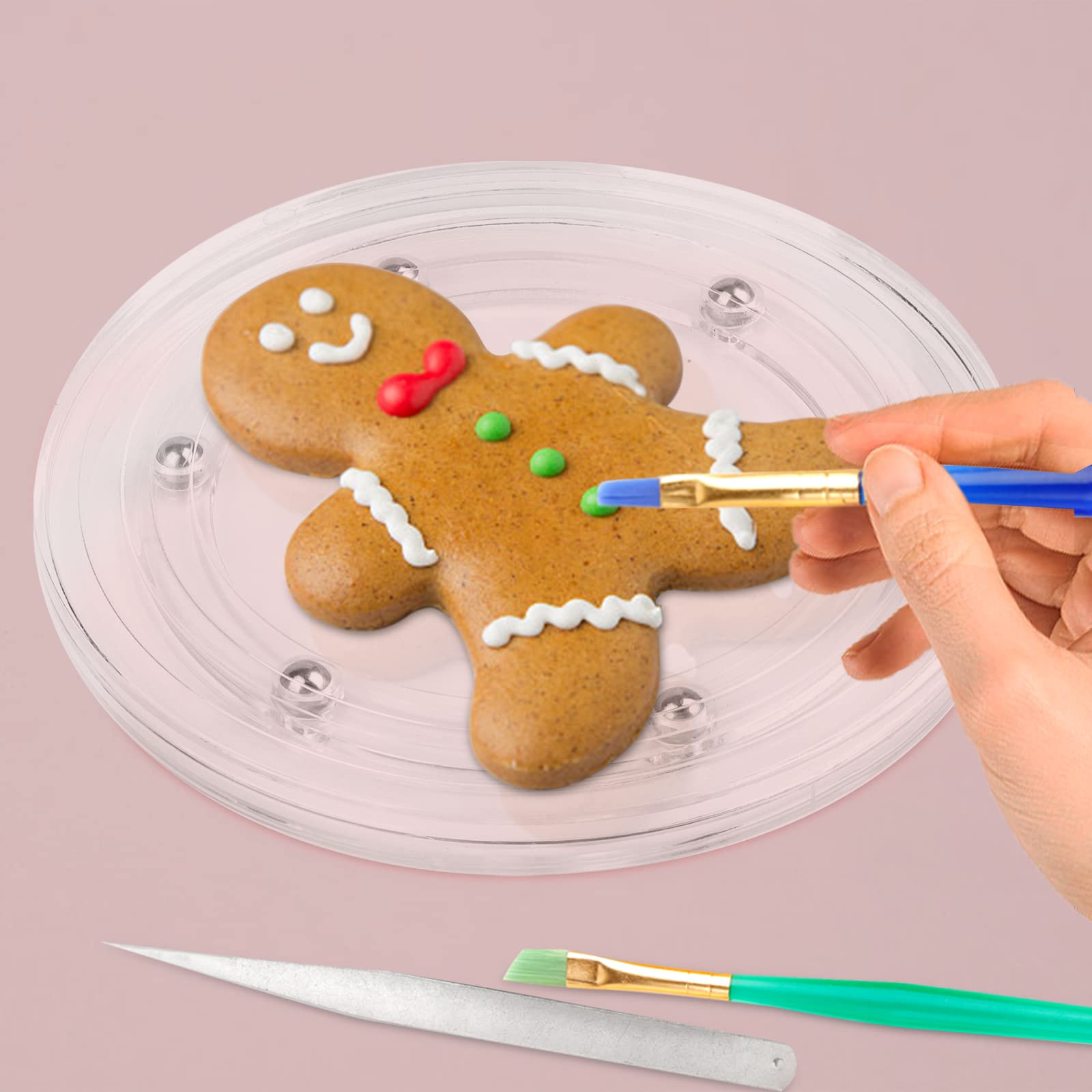 Hacaroa 30 Pieces Cookie Decorating Kit Suppiles, 6 Inch / 8 Inch Acrylic Cookie Turntable With 12 Cookie Scribe Needles, 12 Coo