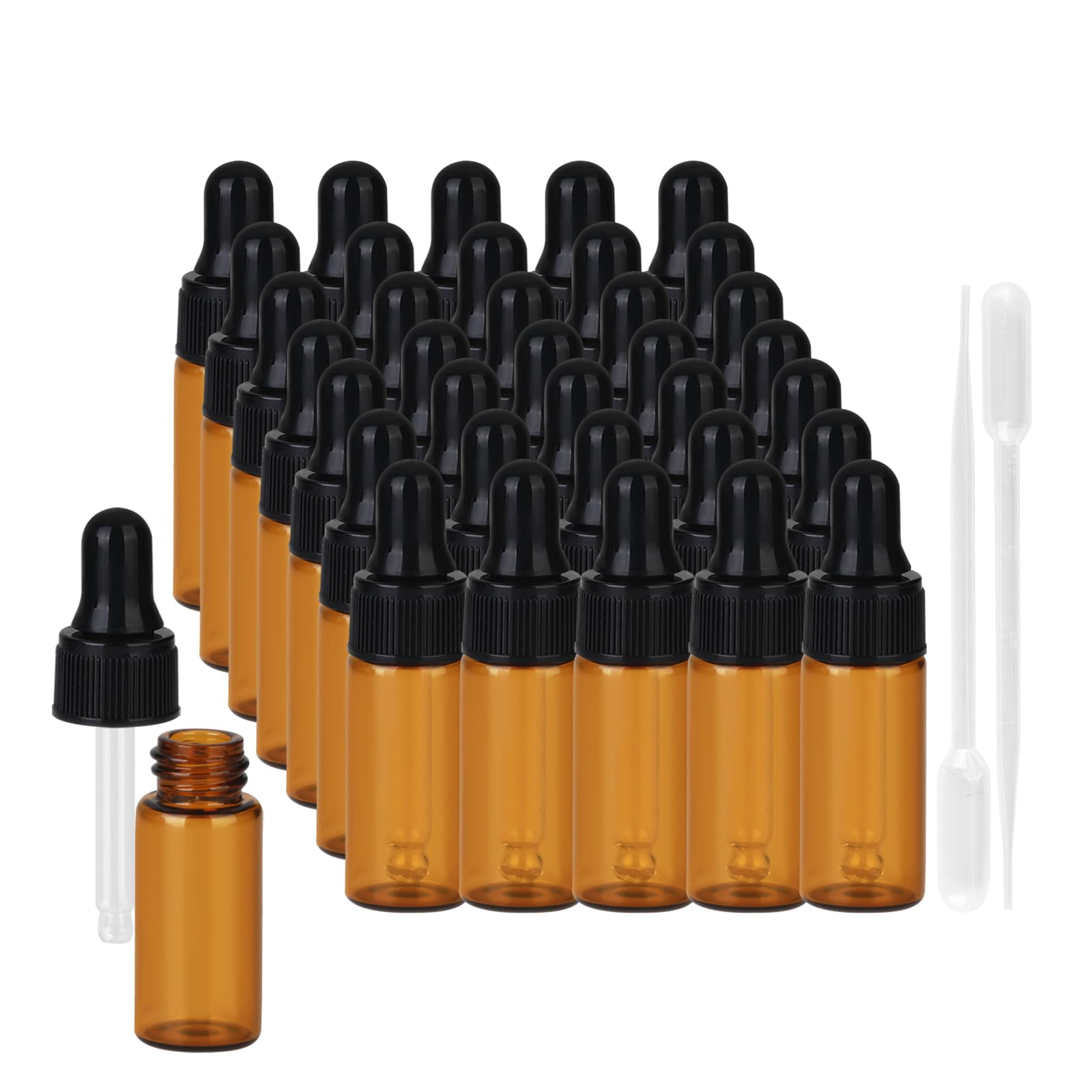 HLYHTGZ 36Piece Mini Dropper Bottle Set 5ml SmallCapacity Essential Oil Amber Dropper Empty Bottles Suitable for Cuticle Care 