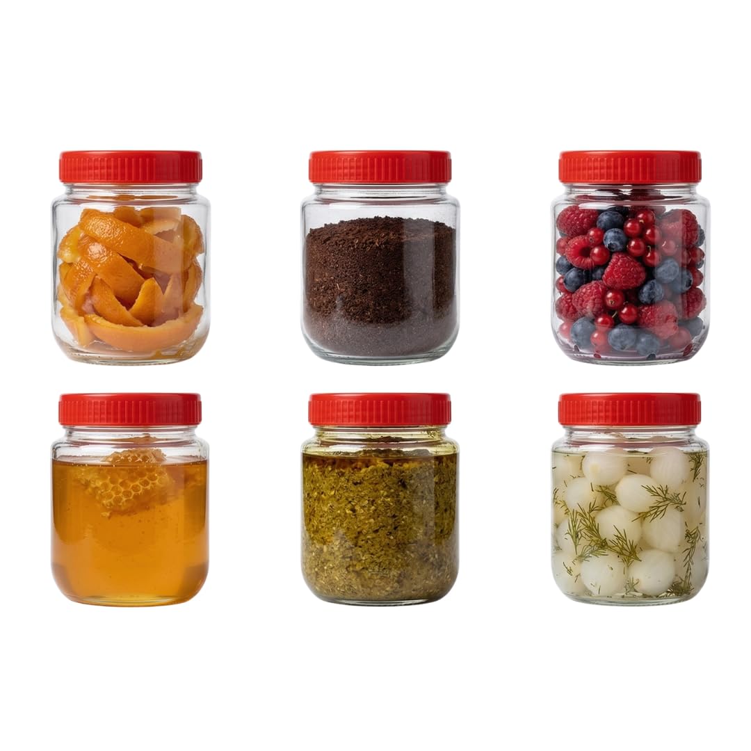 Croco Jar Glass Round Jar (Red Set Of 6, 500Ml)