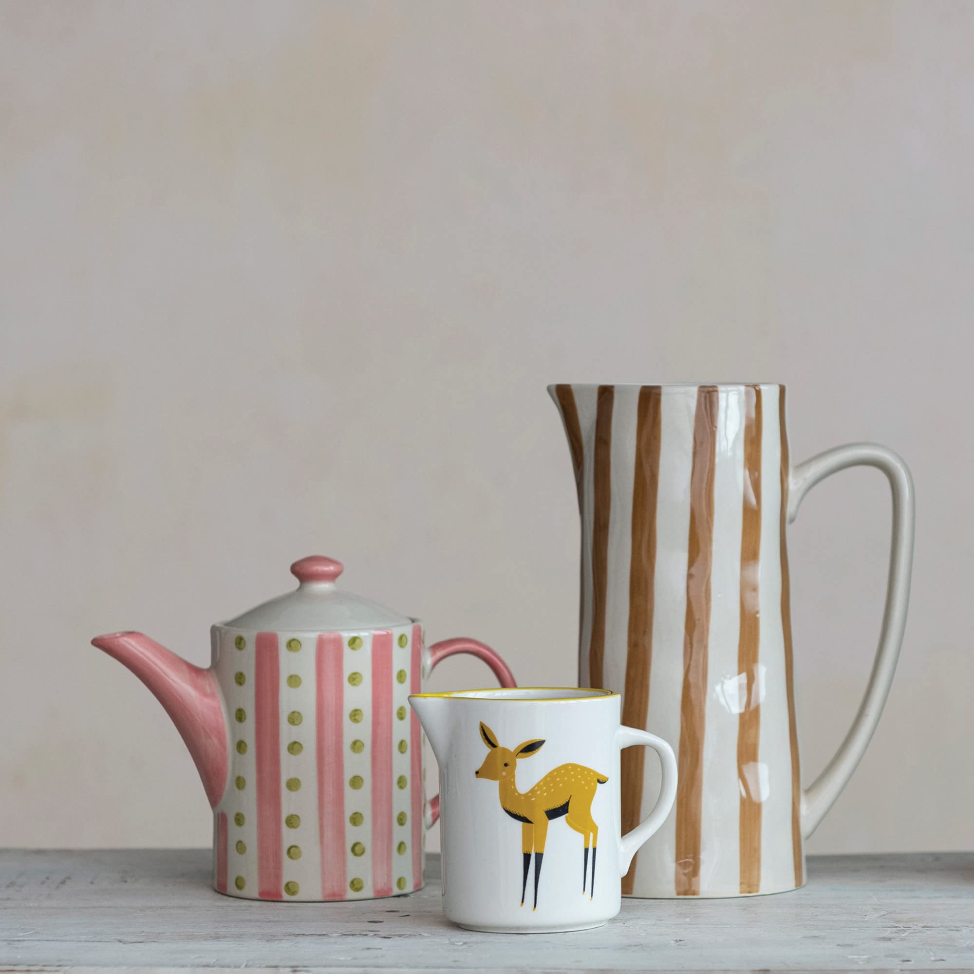 Creative Co-Op Stoneware Painted Design And Strainer, Multicolor Teapot, Multi