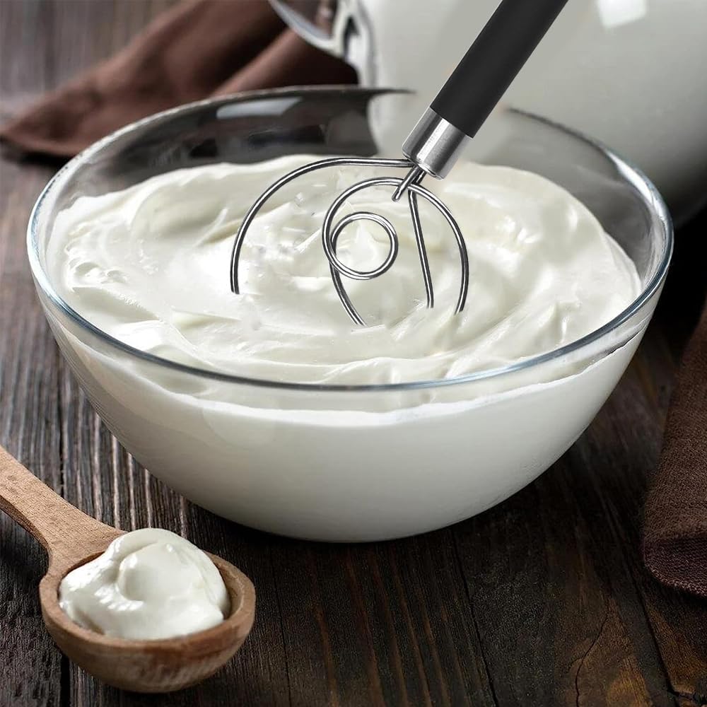 Guowall Stainless Steel Dough Whisk For Dutch Bread With Rubber Anti-Slip Handle Dough Blender Mixer Baking Tools For Cake Bread