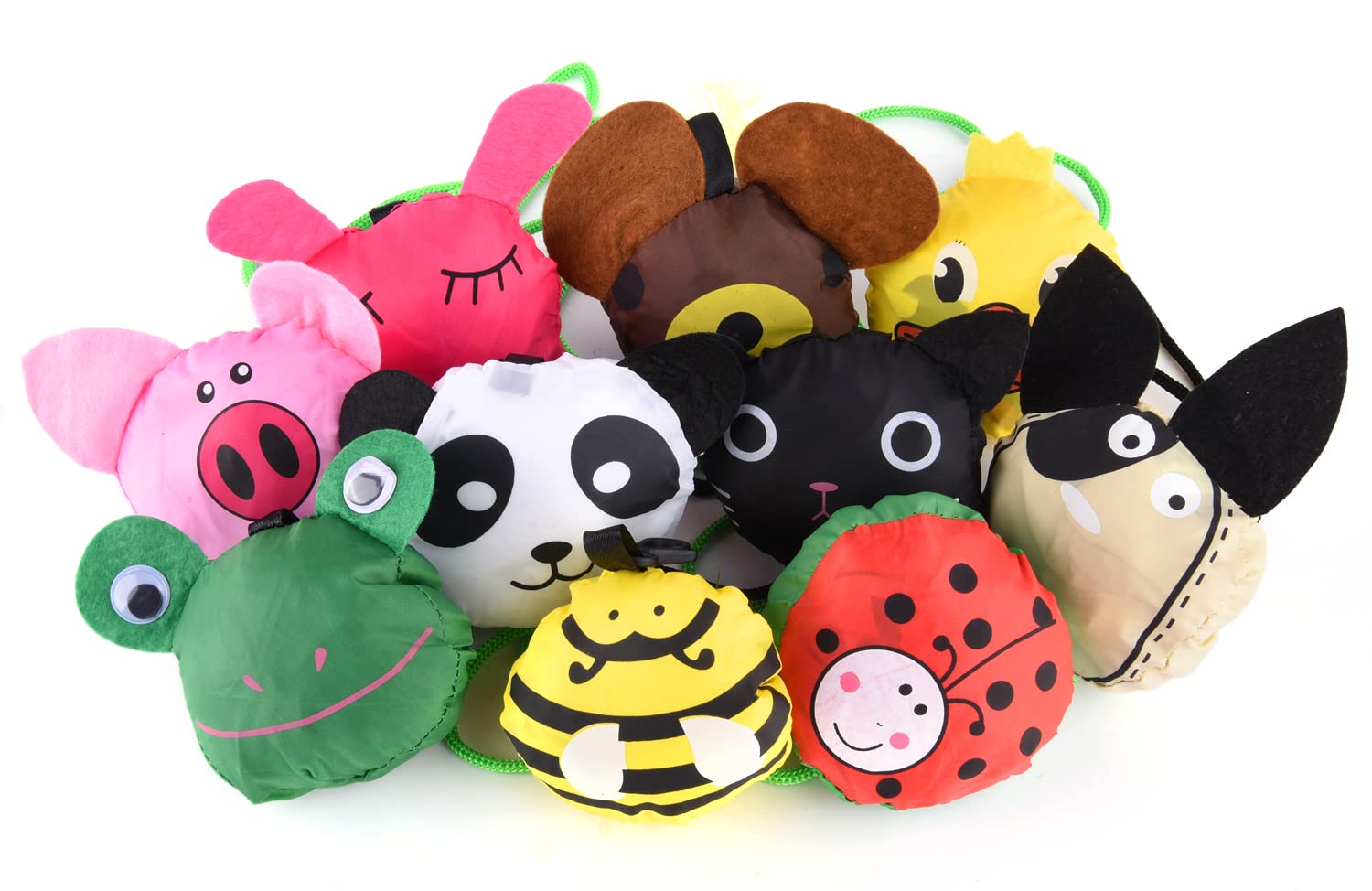 Yuyikes 10Pcs Folding Shopping Bags Reusable Shopping Tote Bags Compact Eco Periodic Duty Recycling Use Shopping Bags (Animals)