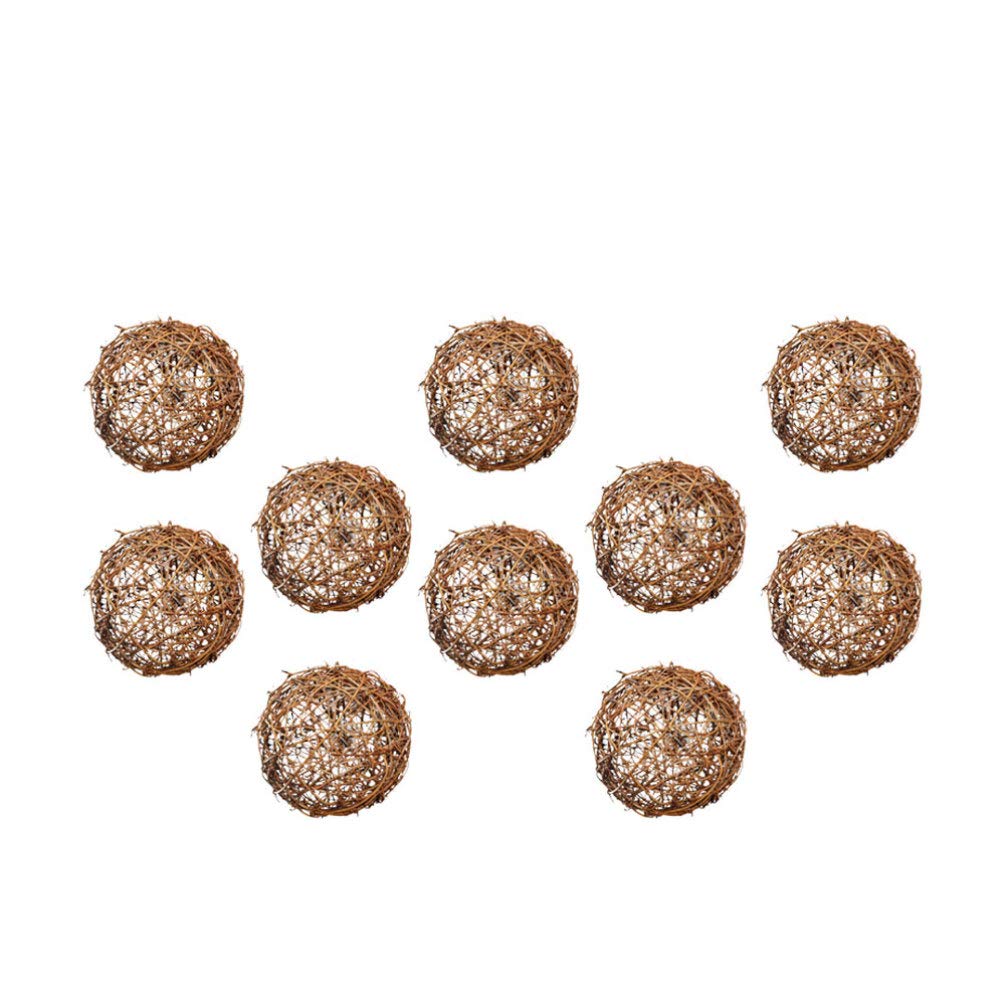 10pcs Wicker Rattan Balls Natural Grapevine Ball Christmas Tree Ball Ornament Parrot Bird Chew Toys for Christmas Party Garden W