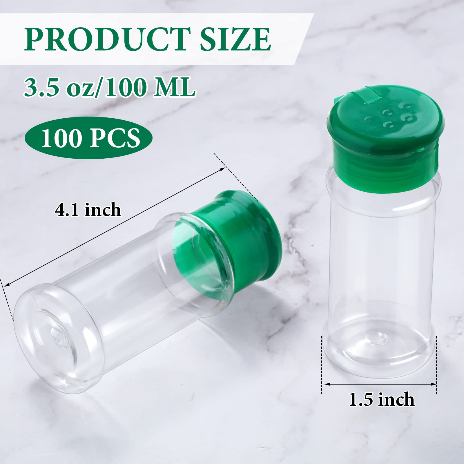 100 Pcs Plastic Spice Bottles Spice Jars Seasoning Jars Spice Bottles Spice Shaker Plastic Jars 3.3 Oz/ 100Ml Seasoning Shaker W