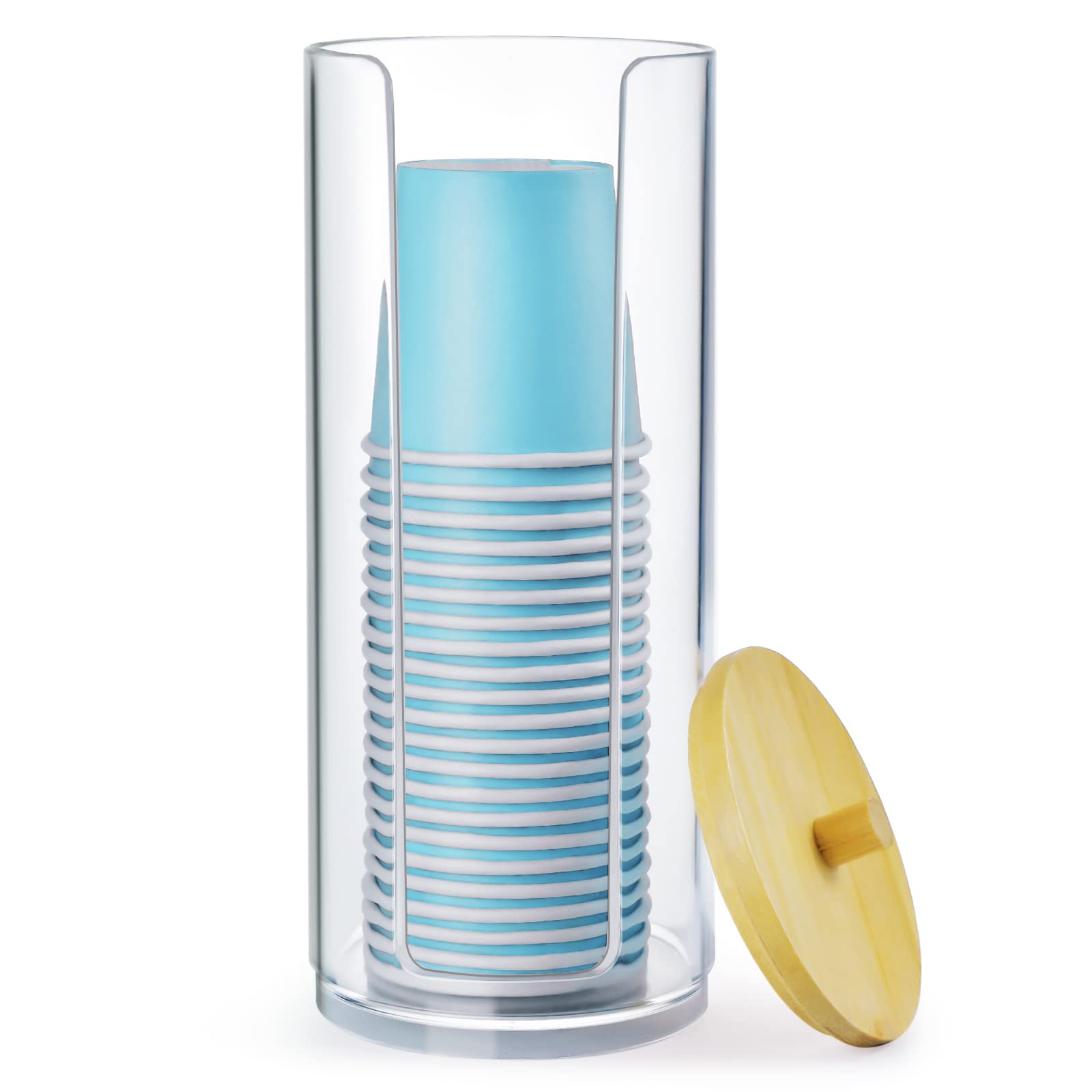 Iwntwy Bathroom Cup Dispenser, Mouthwash Cups Holder Fit 3Oz Disposable Paper Cup, Clear Acrylic Canister Cotton Round Pad Holde