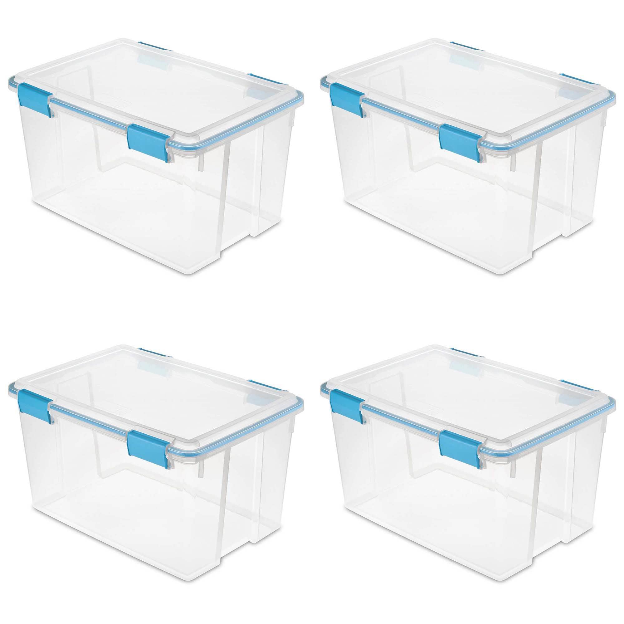 Sterilite 54 Qt Gasket Box, Stackable Storage Bin With Latching Lid And Tight Seal, Plastic Container To Organize Basement, Clea