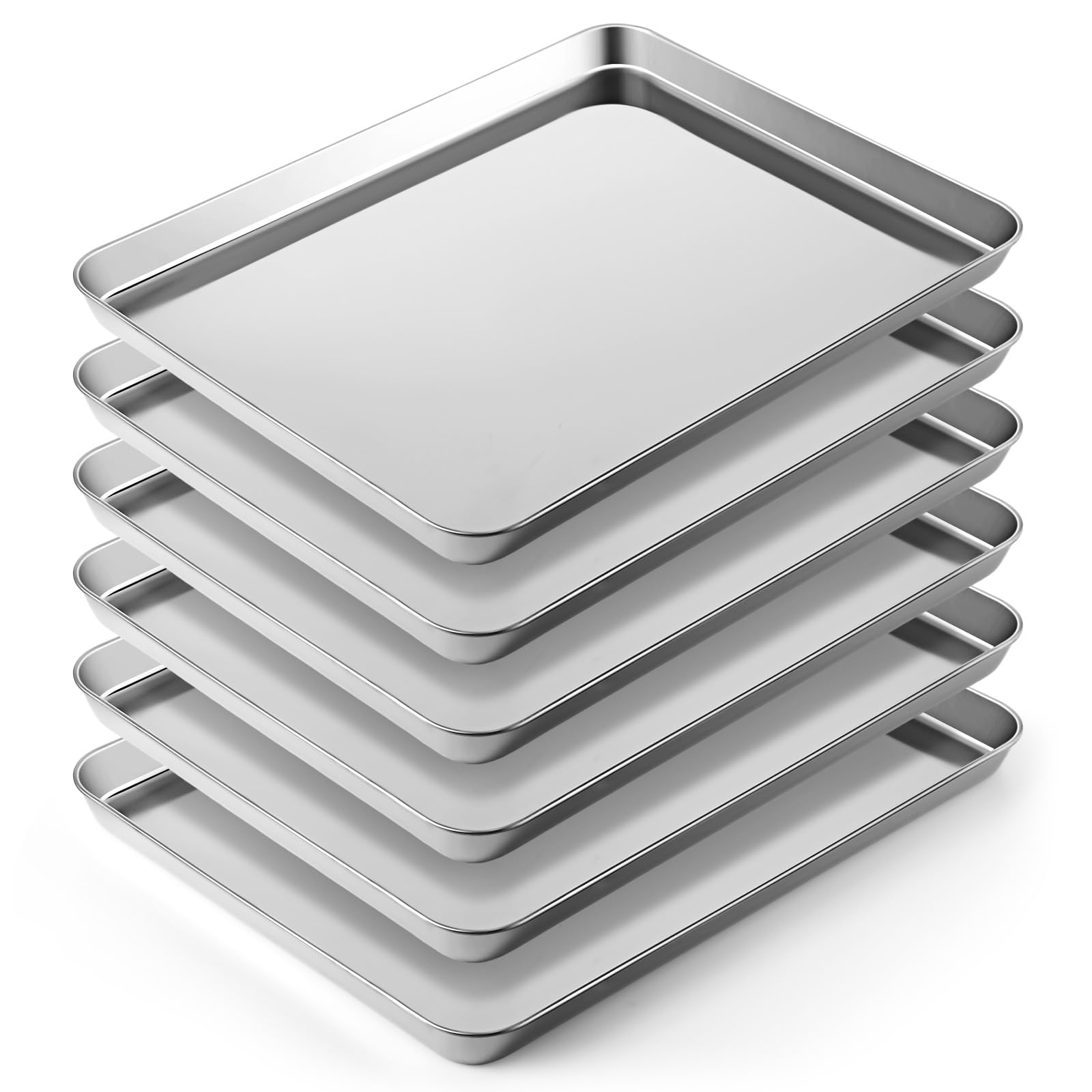 Mimorou 6 Pcs Baking Sheet Set Stainless Steel Cookie Sheet Cookie Baking Pan Bakeware Oven Tray Dishwasher Safe Commercial Grad