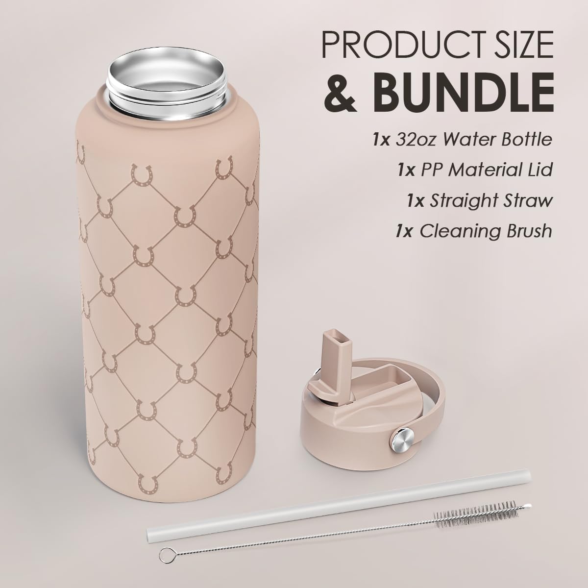 Horse Water Bottle 32oz Stainless Steel with Lid & Straw, Insulated Bottles for Women Girls, Equestrian Gift Idea for Birthday C