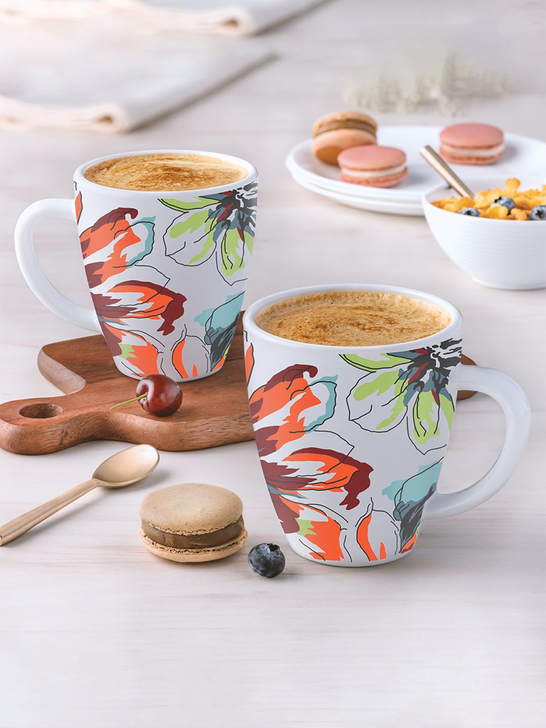 Larah By Borosil Bali Opalware Tea/Coffee Mug Set | 2 Pcs Set, 390 Ml Each | Microwave & Dishwasher Safe, Bone-Ash Free | Crocke