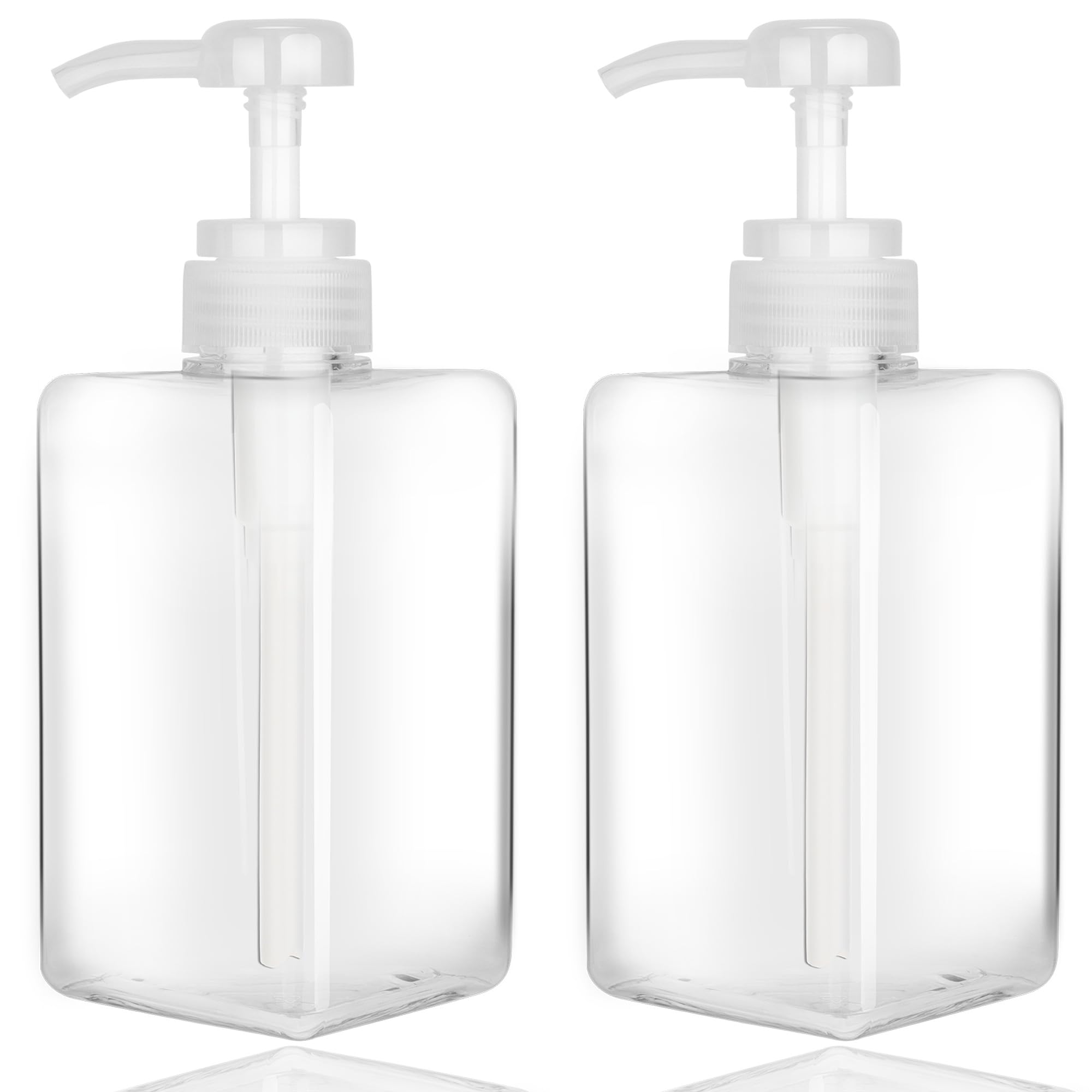 450Ml (15.2Oz) Pump Bottle Dispenser Jansburg 2Pack Refillable Square Plastic Lotion Dispenser Empty Lotion Pump Bottle For Esse