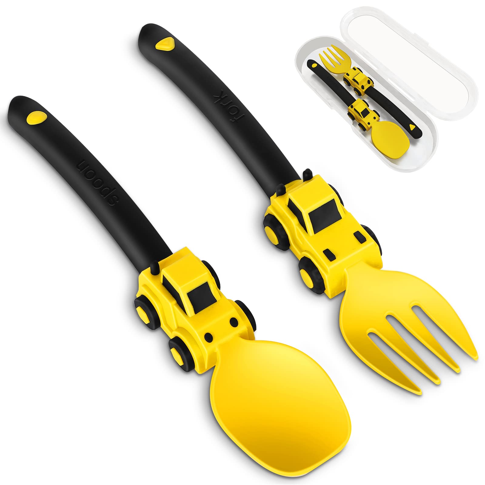 Deinyi Construction Toddler Utensils - Toddler Forks and Spoons Toys - Kids Spoon and Fork Set - Suitable for Kids Utensils - Ba