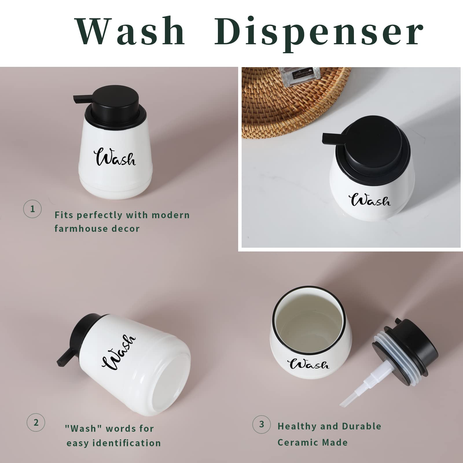 Leetoyi Bathroom Countertop Dispensers Modern Ceramic Soap Lotion Dispenser Bottles, Hand Soap Dispenser For Bathroom, Dish Soap