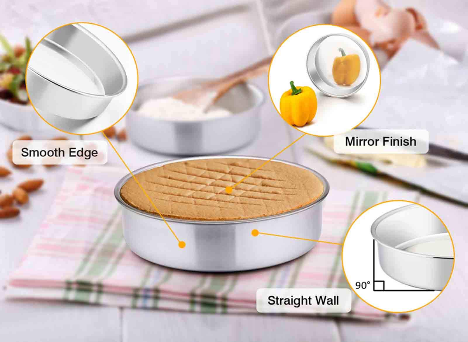 Teamfar 8 Inch Cake Pan, 4 Pieces Stainless Steel Round Tier Baking Cake Pans Set For Baking Steaming, Fit In Oven Pressure Cook