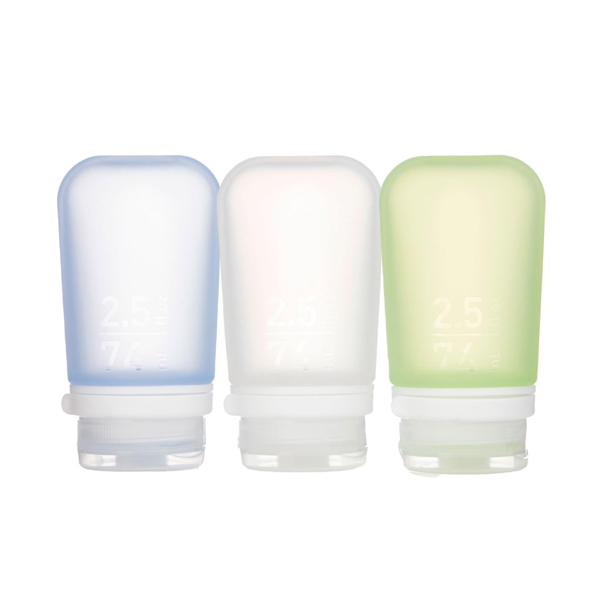 Humangear Gotoob+ 3-Pack (Medium) | Refillable Silicone Travel Bottle | Locking Lid | Food-Safe Material, Clear/Green/Blue, Medi