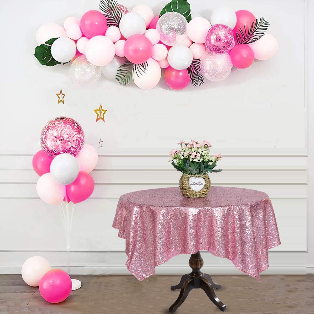 Jyflzq Rose Pink Sequin Tablecloth 50 X 50 Square Sparkly Drape Table Cloths Table Cover Overlay For Wedding Birthday Party Baby