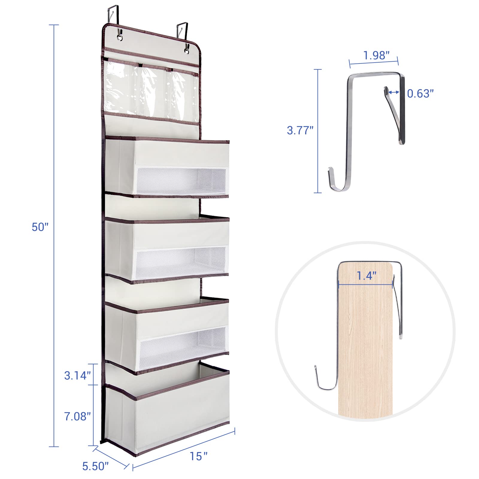 Nestidy 2 Pack Over The Door Organizer Storage, Wall Mount Hanging Organizer With 4 Large Capacity Pocket Organizers And 3 Small