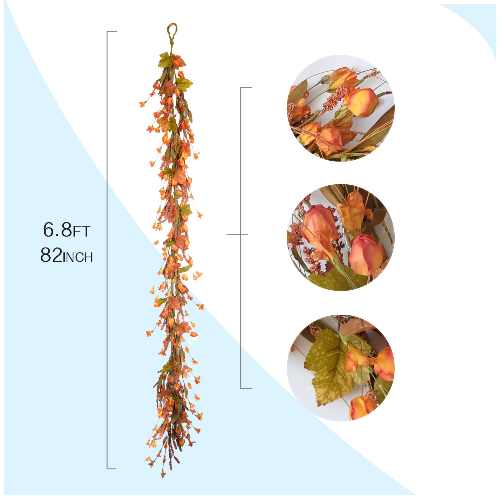Fall Garland for Front Door, 82 Autumn Orange Maple Floral Wreath with Forsythia, Harvest Garland for Festival Thanksgiving Farm
