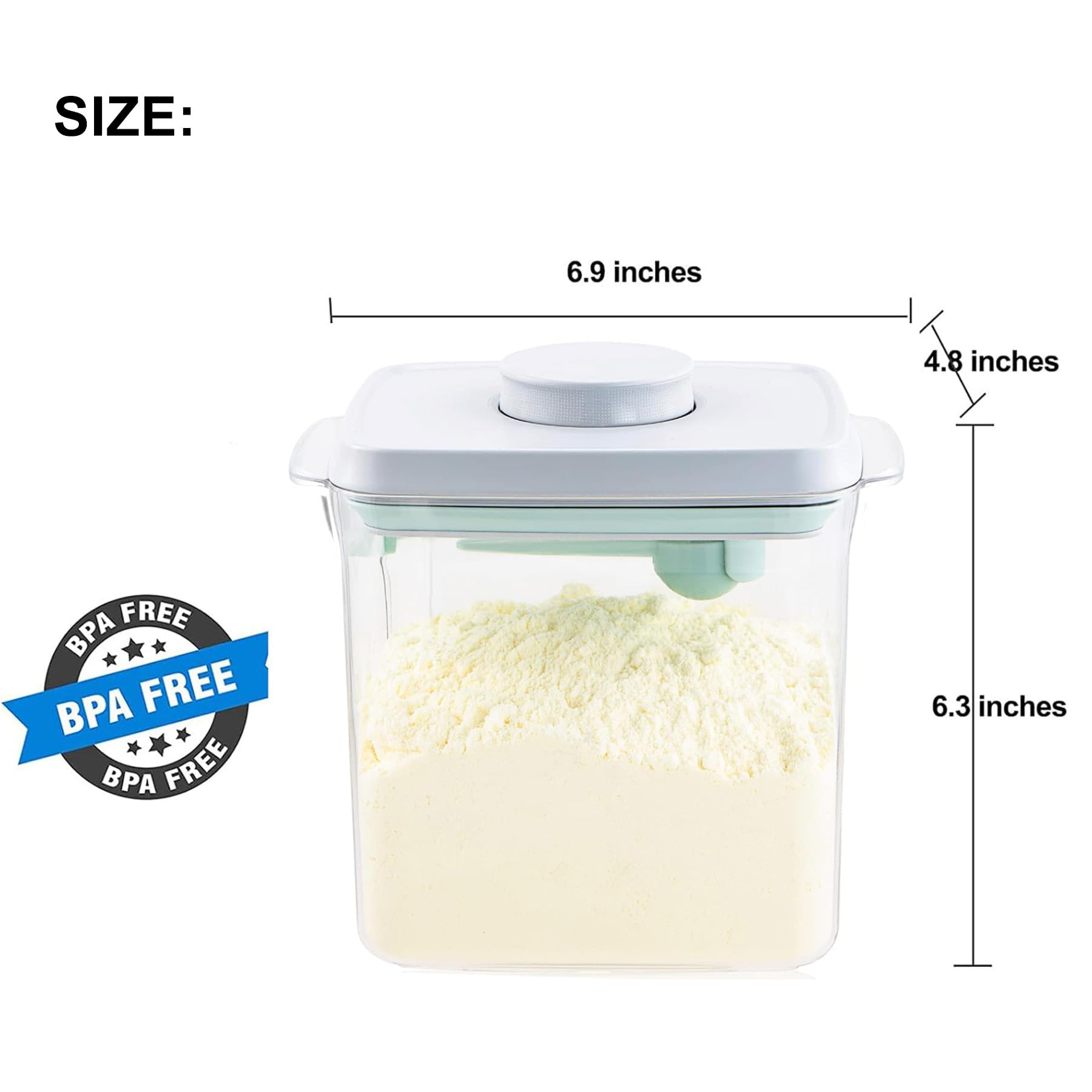 Cozey Daily Formula Dispenser Container With Scraper Pop Up Food Container Airtight 600G 1700Ml - Updated Design, Rectangle