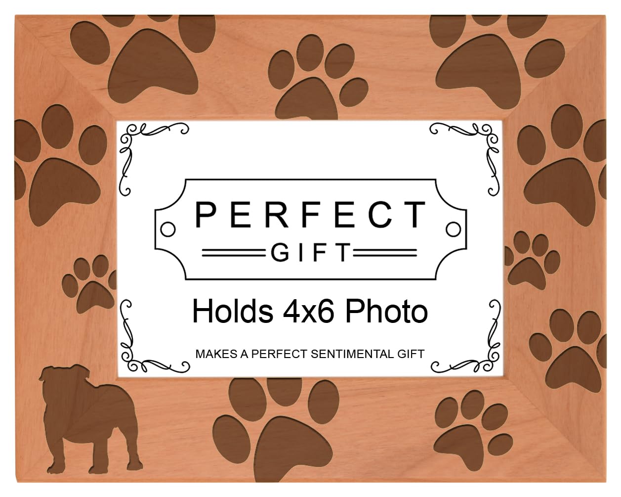 Gifts For All By Rachel Olevia Dog Lover Gift Bulldog Silhouette Paw Prints Natural Wood Engraved 4x6 Landscape Picture Frame Wo