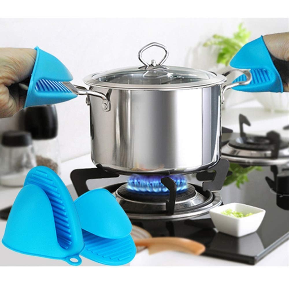 Divyruti Silicone Pot Holder Glove Set Of 2 Multicolor (Including Blue)  High Heat Resistant Up To 482F  Oven Mitts, Pinch Gri