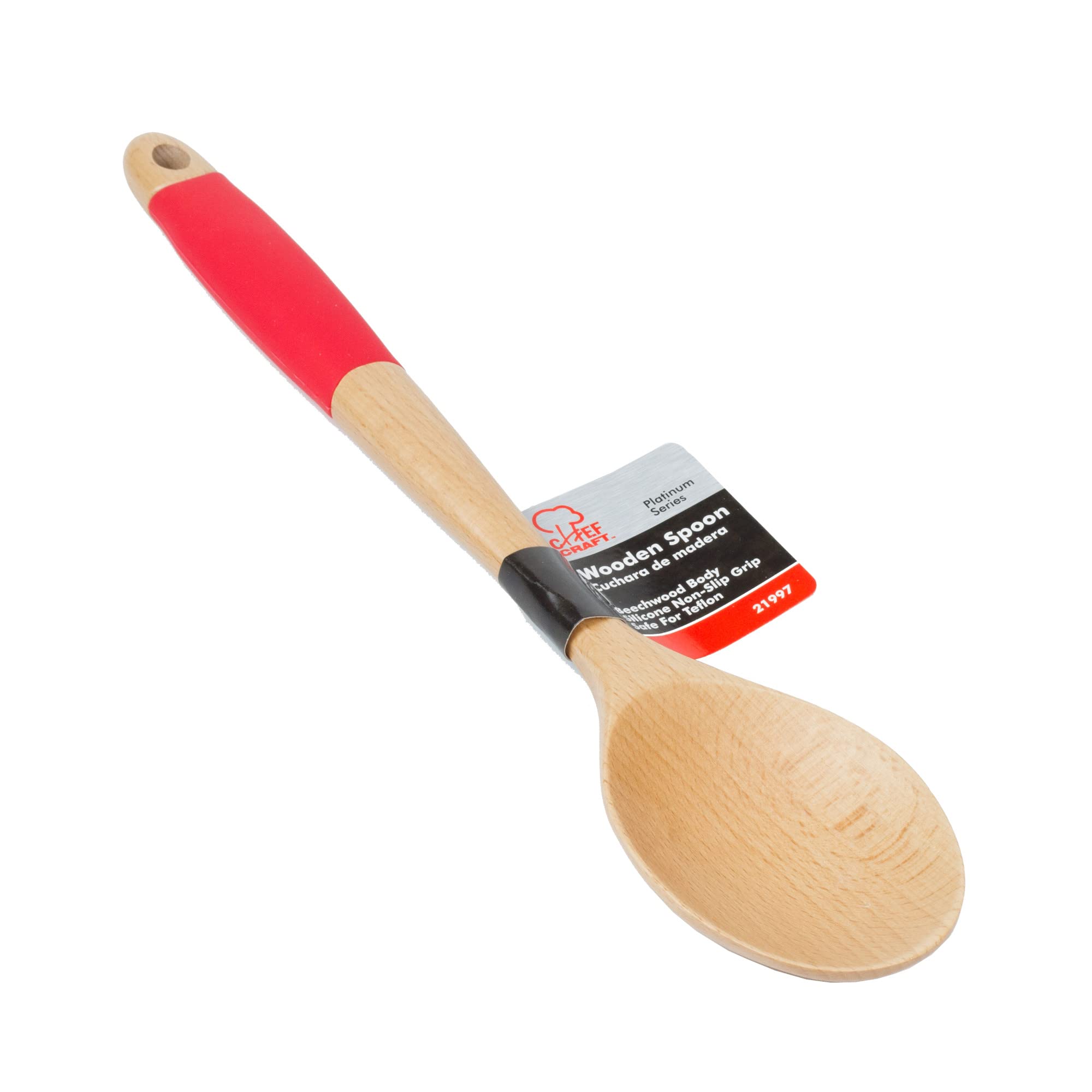 Chef Craft Premium Silicone Handle Wooden Spoon Set, 14 Inch, Red