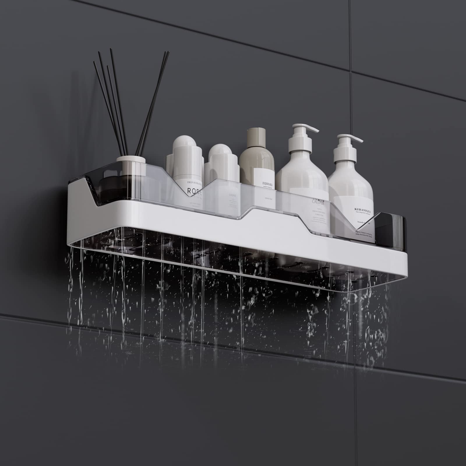 UIFER Shower Caddy 2-Pack, Adhesive Shelves with Soap Holder & Razor Hooks, Grey Plastic, No Drilling, Model SR-02
