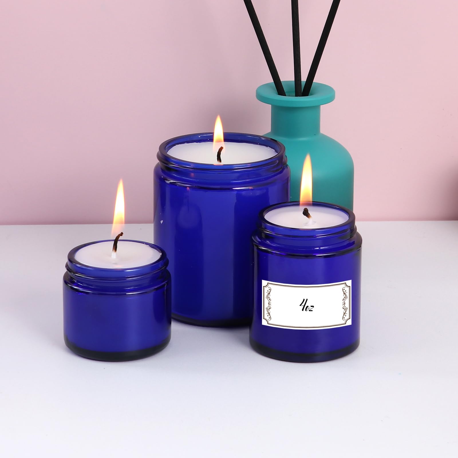 8 Oz Blue Round Glass Jars, Pack Of 2 With Black Lids, Cosmetics Containers For Face Cream Lotion, Powder, Candle, Spice, Body B