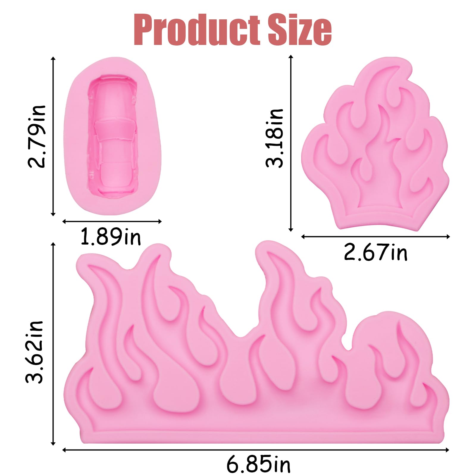 Race Car Silicone Molds 3 Pcs, Flame Fondant Molds For Fire Chocolate Cake Decoration Candy Sugar Cupcake Topper Cake Pop Popsic