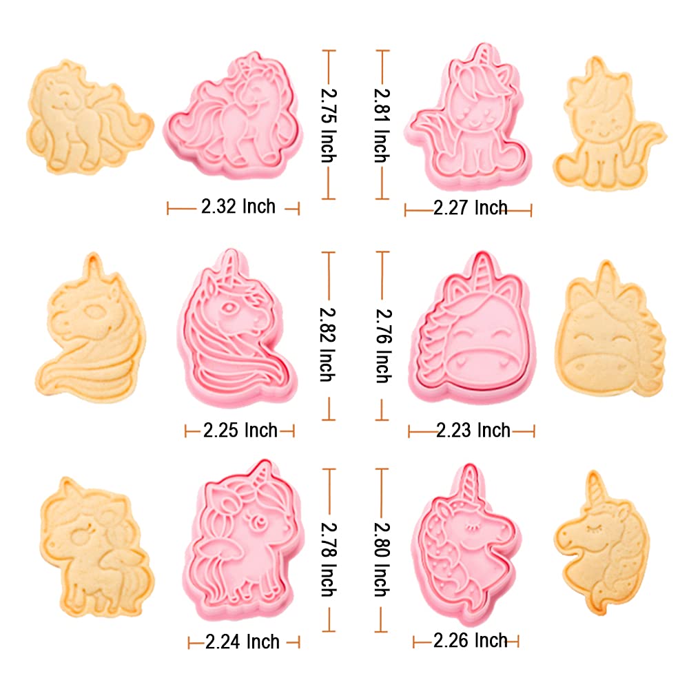 Novel Unicorn Cookie Cutters And Stamper, 6-Style 3D Unicorn Cookie Cutters Set For Kids Birthday Party And Festival (Pack Of 12