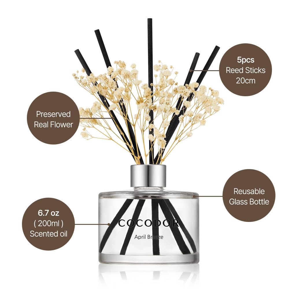 COCODOR Flower Reed Diffuser Set / 6.7oz / La Tulip Garden/Scent Diffuser with Sticks Home Fragrance Reed Diffuser for Bathroom