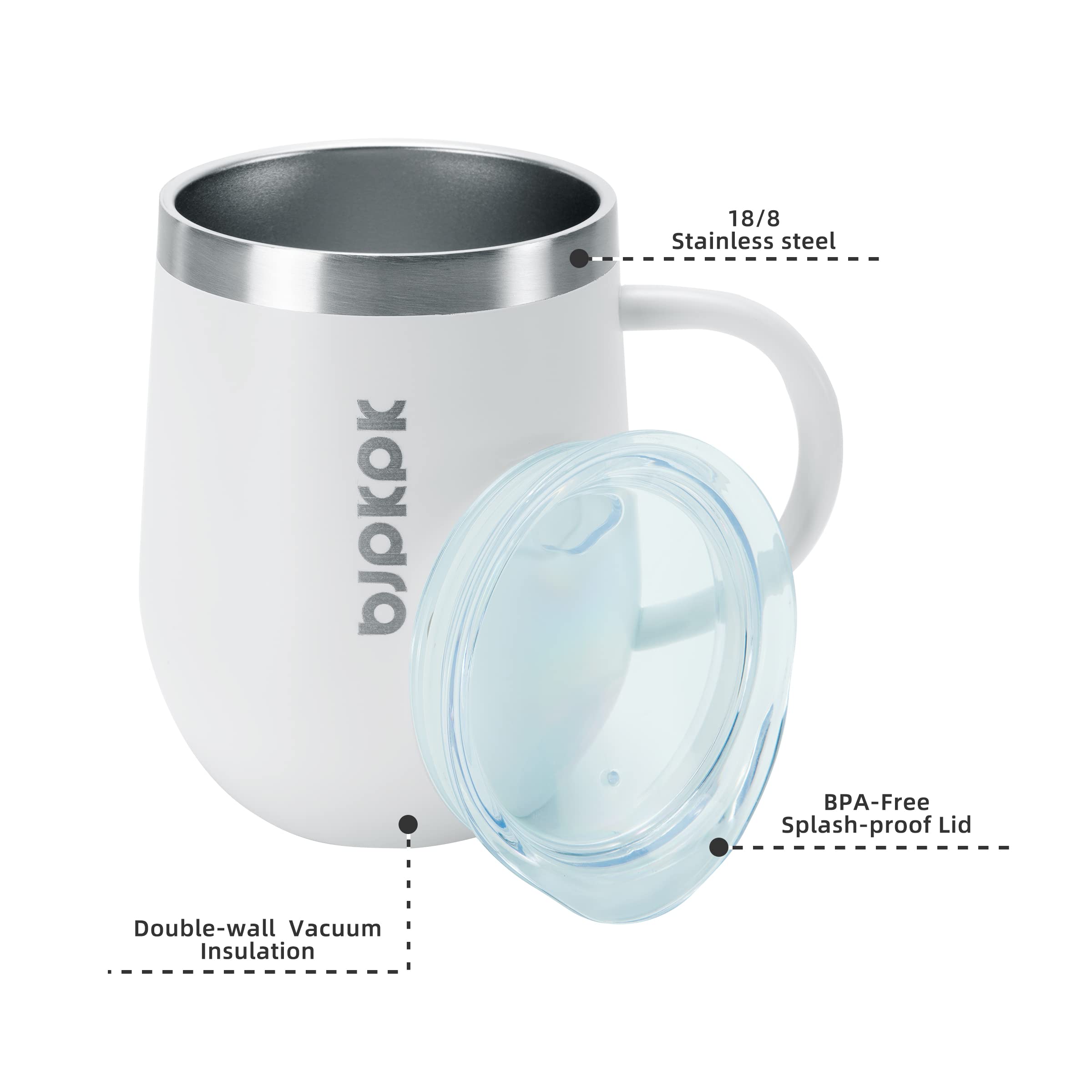 BJPKPK 12 oz Stainless Steel Insulated Coffee Tumbler - 2 Pack, White, Model CT12white, Perfect for Hot & Cold Drinks