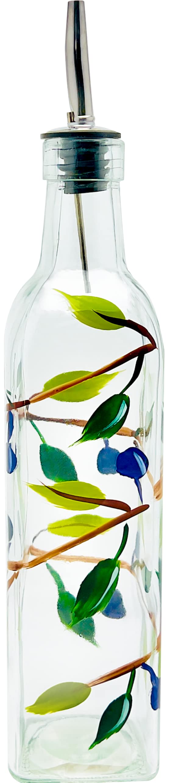Containly Glass Olive Branch Oil/Vinegar Glass Cruet For Kitchen, 8 Oz Olive Oil Dispenser With Stainless Steel Spout For Easy P