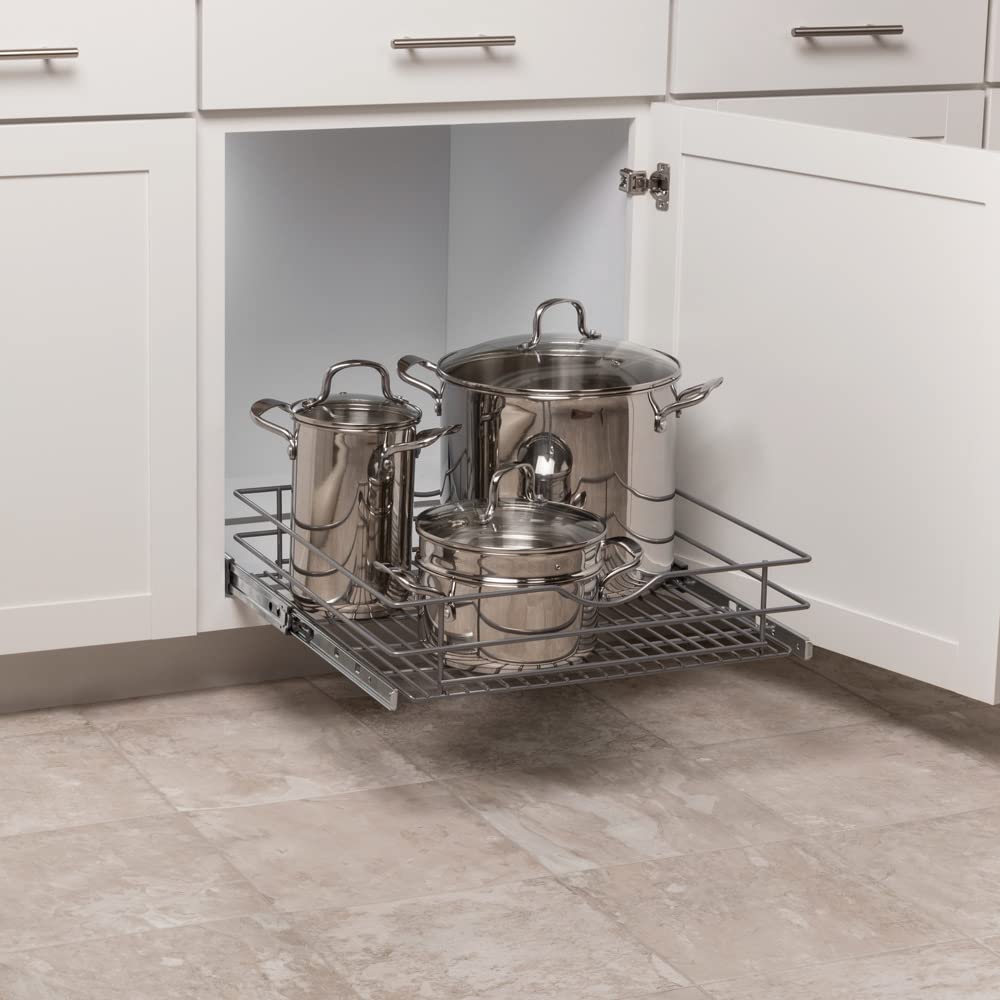 Knape & Vogt Simply Put 20.5-In W X 5.7-In H Metal 1-Tier Pull Out Cabinet Basket, 20 Inch, Frosted Nickel