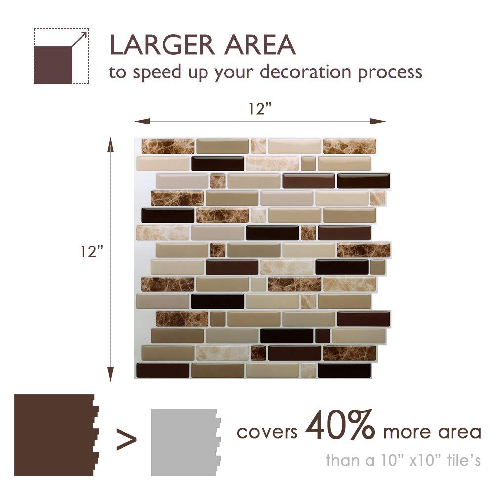 Vamos Tile 12'' X 12'' Peel And Stick Self Adhesive Kitchen Backsplash, Stick On Tile Backsplash For Kitchen & Bathroom(10 Sheet